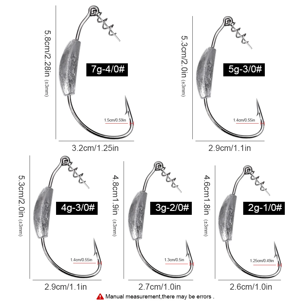 FTK 5Pcs Offset Fishing Hooks Weighted Crank Hook 2g3g4g5g7g Soft Baits Barbed Hook Jig Worm Hook for Texas Rigs Fishing Tackle