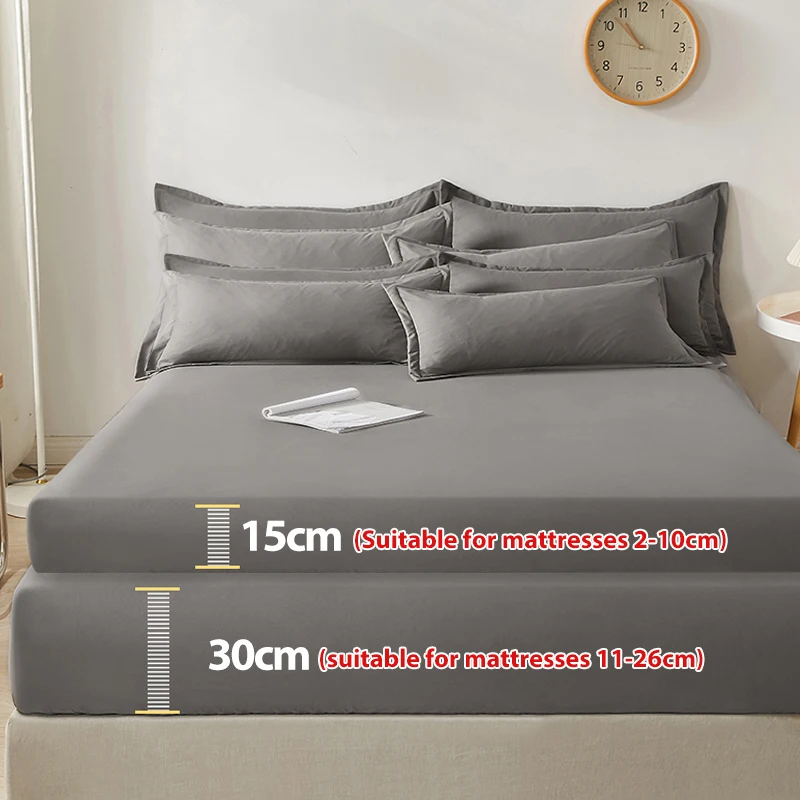 Fitted Bed Sheet With Elastic Band Solid Color Mattress Covers Protector For Single Double King  Bed 100% Cotton 150/160/180x200