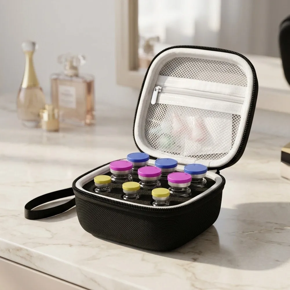Portable Peptide Vial Storage Case for Refrigerator Use and Travel Fabric+EVA Construction 9 10 or 15 Compartments