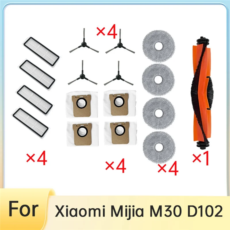 

B58B-17 шт. для Xiaomi Mijia M30 D102, запасные части для пылесоса, основная боковая щетка, фильтр для швабры, мешки для пыли