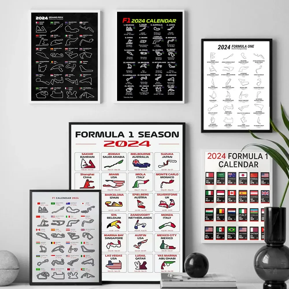 F1 2024 New Calendar Canvas Painting Wall Art Poster and Print Formula 1 Races Season Track Circuit Pictures for Room Home Decor