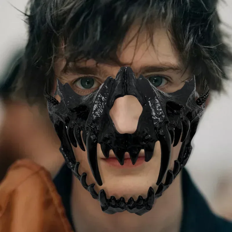 Branco preto crânio máscaras mulheres homens anime raposa dragão deus esqueleto meia face máscaras halloween carnaval festa cosplay traje adereços