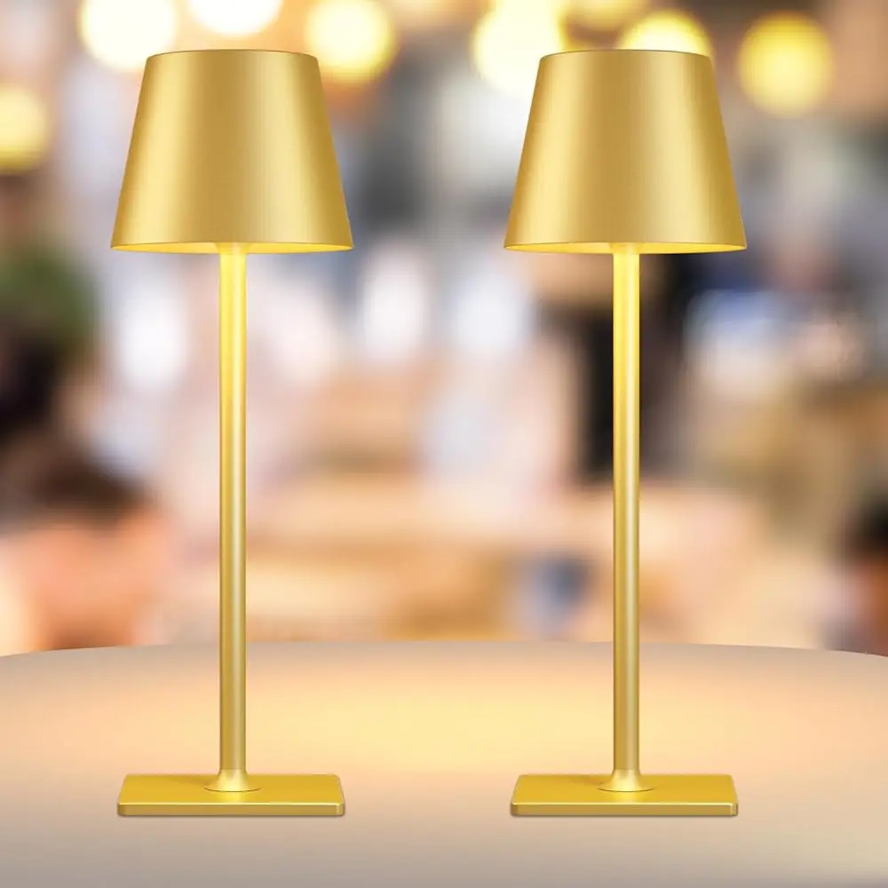 

2 Pa Gold Rechargeable Table Lamps,Cordl Lamp With 6000Mah Battery Operated,Wirel Lamp For Restaurant Home Dinner Dining