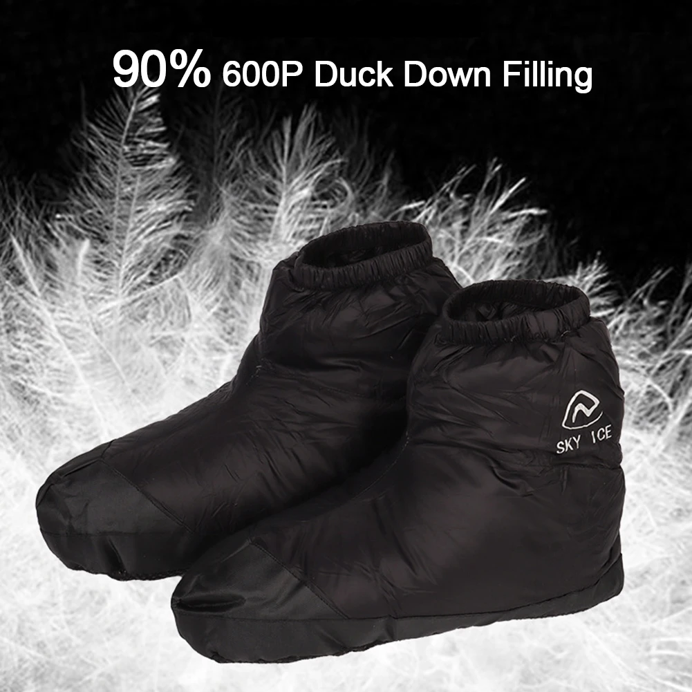 Ultralight Anti-Slip Winter Duck Down Booties Men Women Down Slippers Warm Socks Soft Cozy Water-Resistant Camping Sleeping