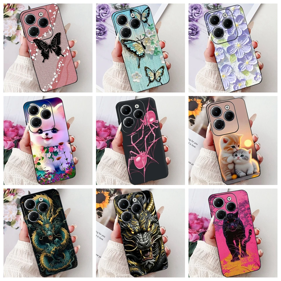 For Infinix Hot 40 Pro 40i X6836 X6837 Phone Case Transparent Soft Rubber Back Cover Women Fashion Cartoon Pattern Funda Housing