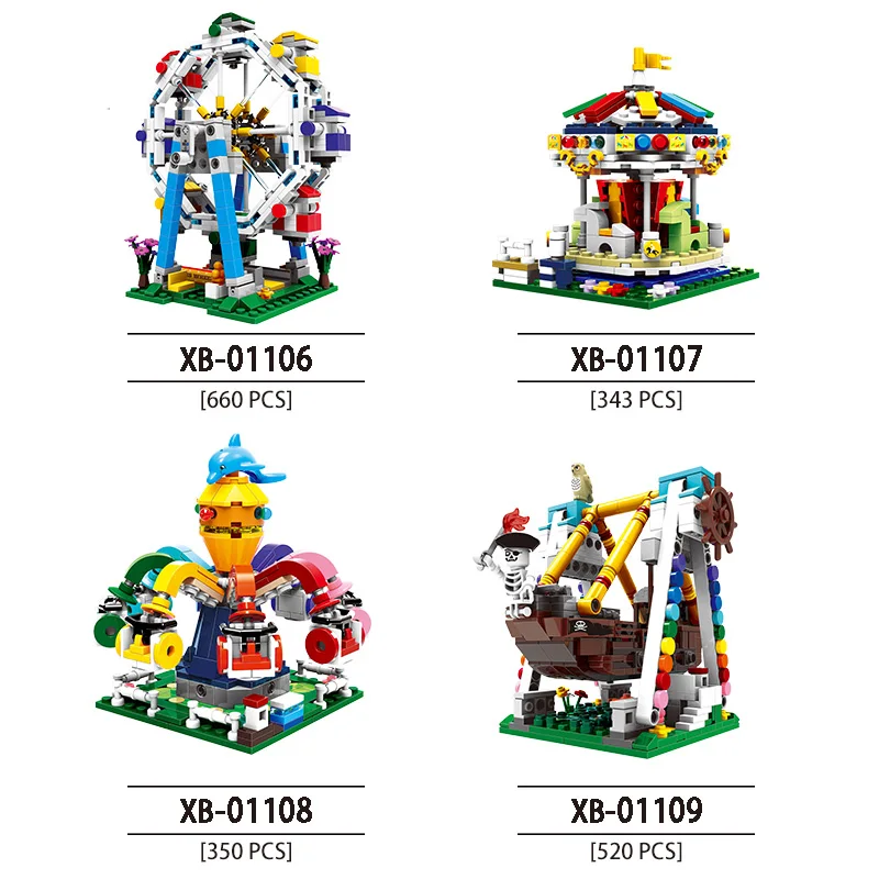 

MOC City Amusement Park Romantic Ferris Wheel Pirate Ship Building Blocks Compatible With LEGO Children's Playground Bricks Toys