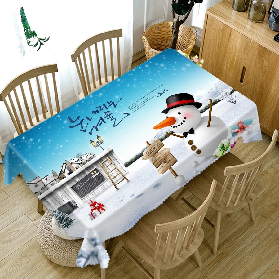 Santa Rectangle Dining Table Tablecloth Blue Christmas Eve New Year\'s Tablecloth Home Party Antifouling Decorative Accessories