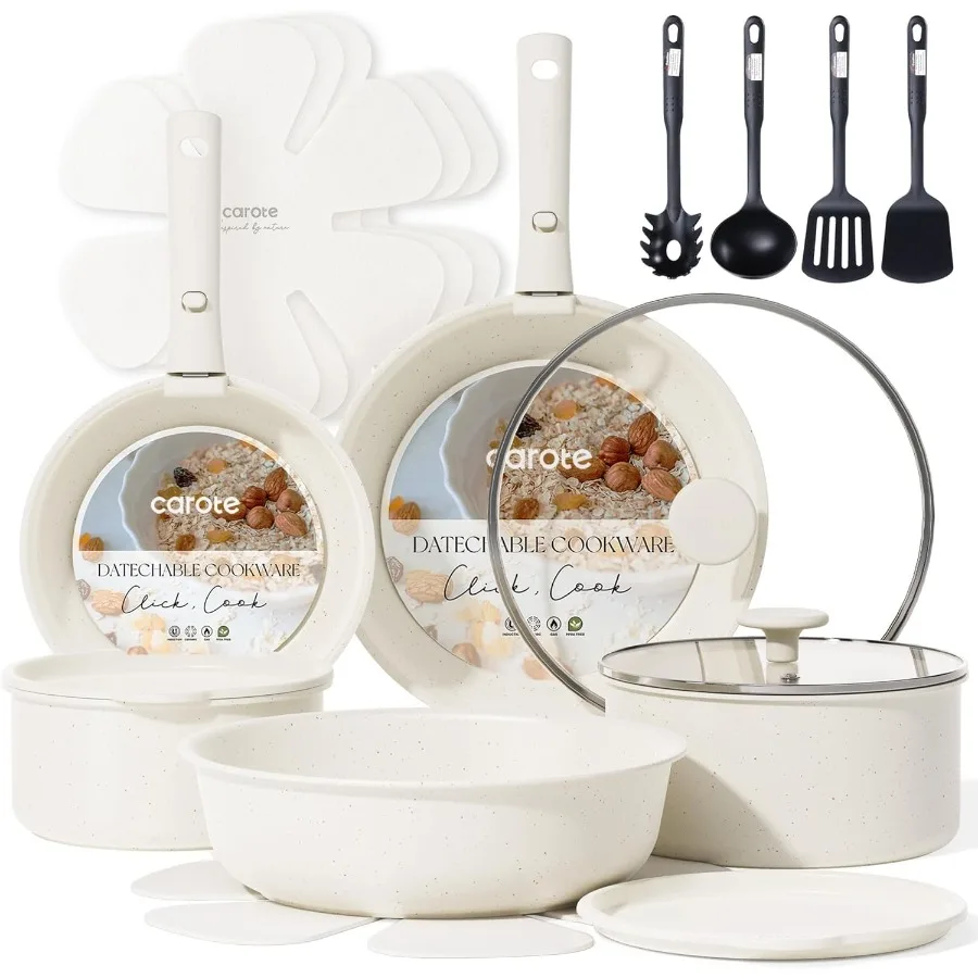 19pcs Pots and Pans Set Nonstick Cookware Set Detachable Handle Induction Kitchen Cookware Sets Non Stick with Removable Handle