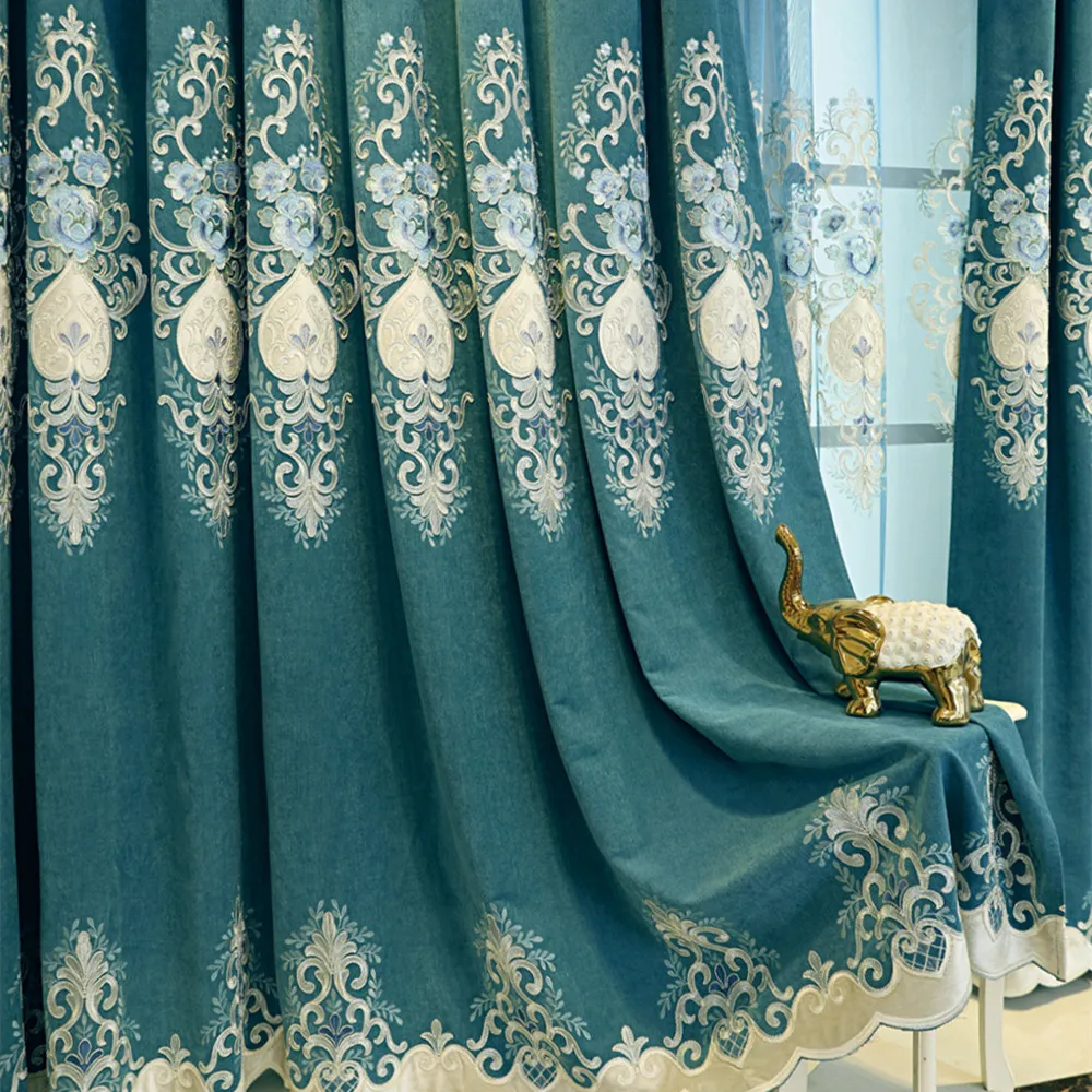 

Thickened Modern Chinese High-end Chenille Embroidery Shading Elegant Atmosphere Luxury Curtains for Living Room Dining Bedroom