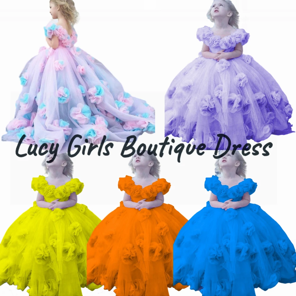 Lovely Little Baby Flower Girl Dress Tulle Princess Rainbow Communion Gown Evening Wedding Dresses Party Kids Birthday Gowns