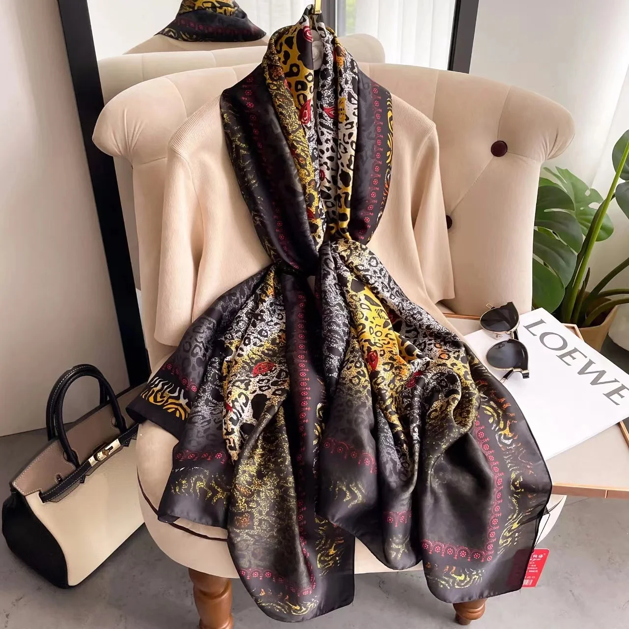 180X90CM Print Silk Scarves Satin Shawls female women Popular Letter Beach lady Towel Fashion Long Bandanna foulard wrap muffler