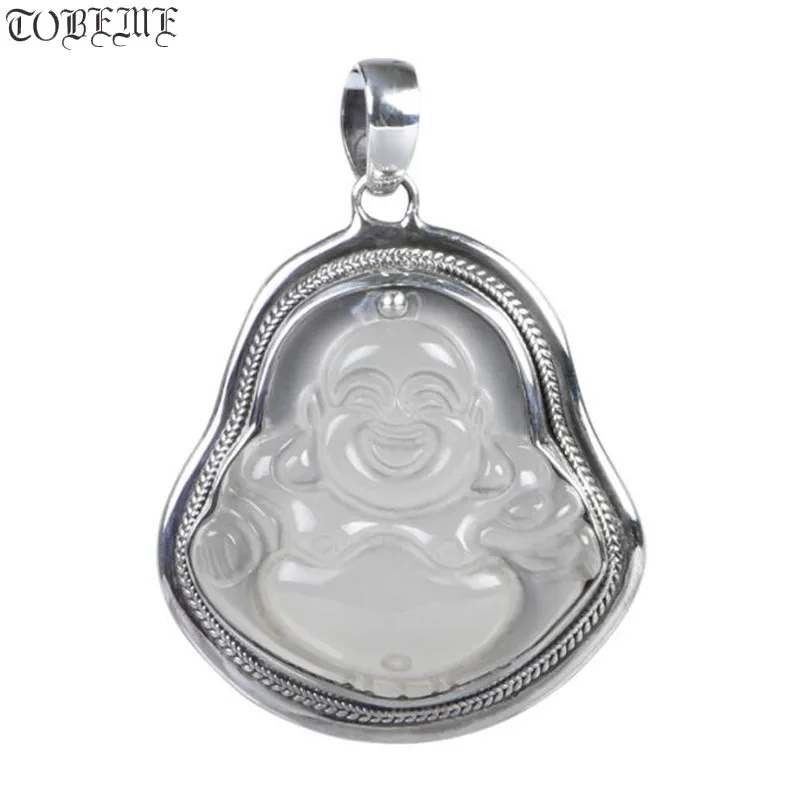 100% 925 Silver Laughing Buddha Pendant Sterling Silver Happy Buddha Amulet Buddhist Good Luck Pendant