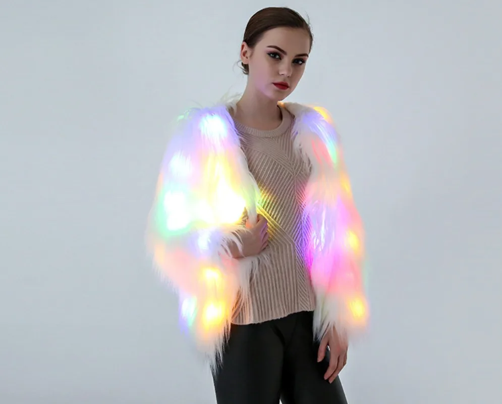 Imagem -03 - Jaqueta Led Soft Faux Fur para Mulheres Tendência da Moda Cabolsa Colorido Light up Festa Festival Trajes Cosplay Cabolsas Alta Qualidade