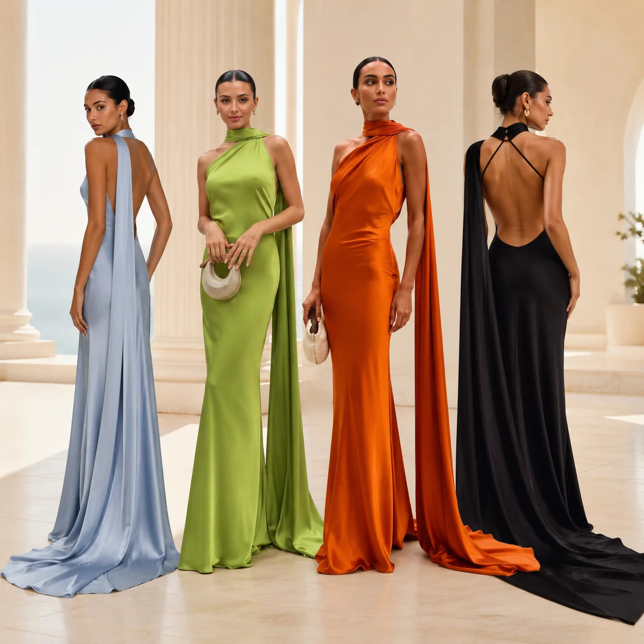 

Women's Backless Satin Halter Maxi Dress Elegant Long Evening Wedding, Graduation Dress in Multiple Colors Summer Gown