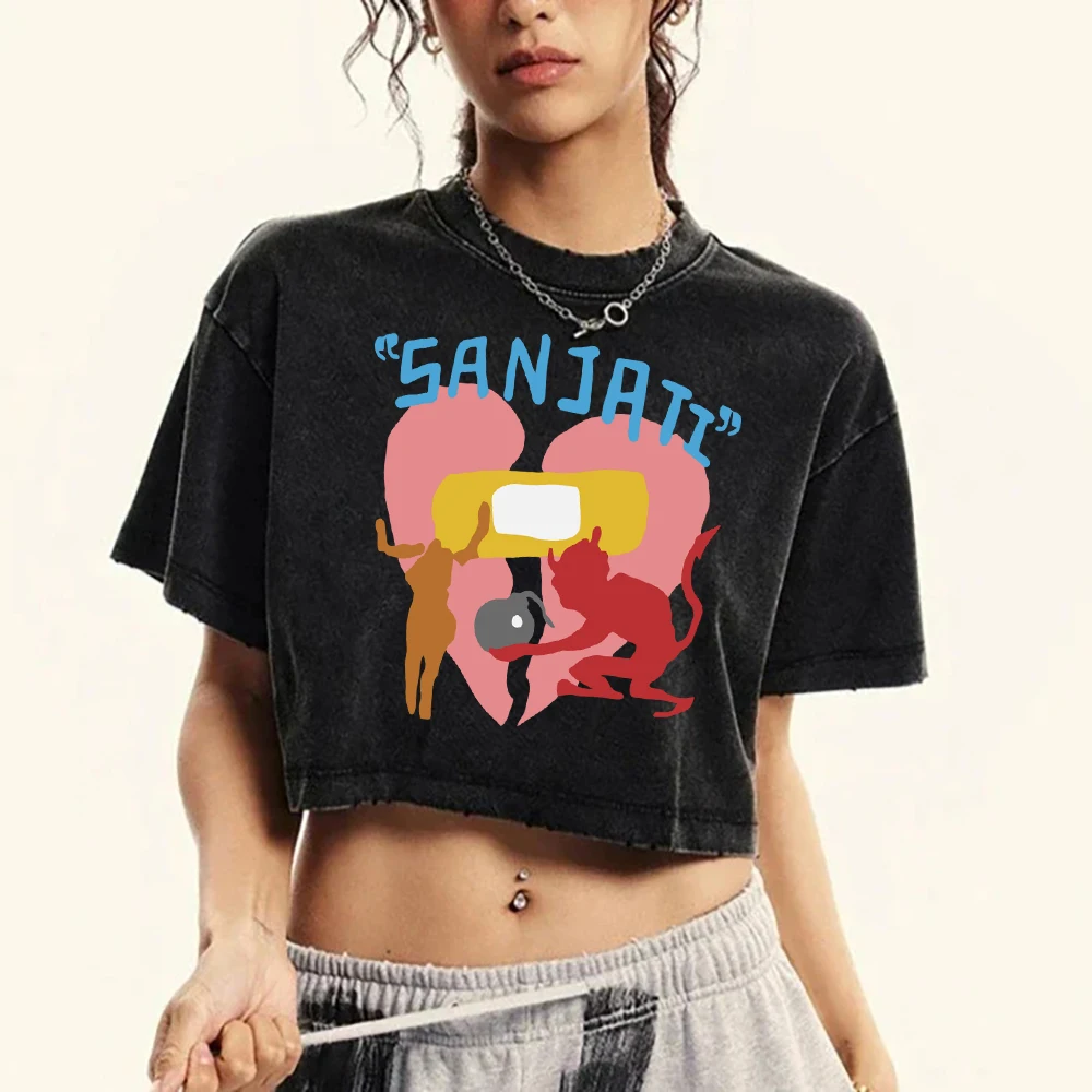 Breaking Down Love That Is Difficult To Repair Print Washed Crop T-Shirt Women Cotton Soft T Shirts Sport O-Neck Tee Casual Tops