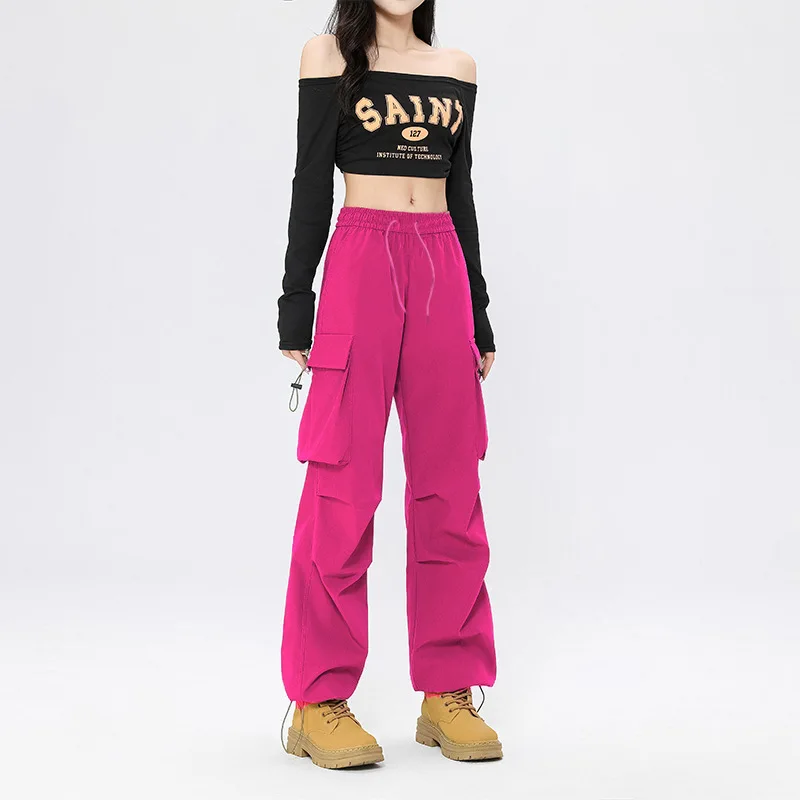Women's Pink Work Wear Pant Spring Summer 2026 New Straight-Leg High-Waist Solid Color Versatile Relaxed-Fit Trousers