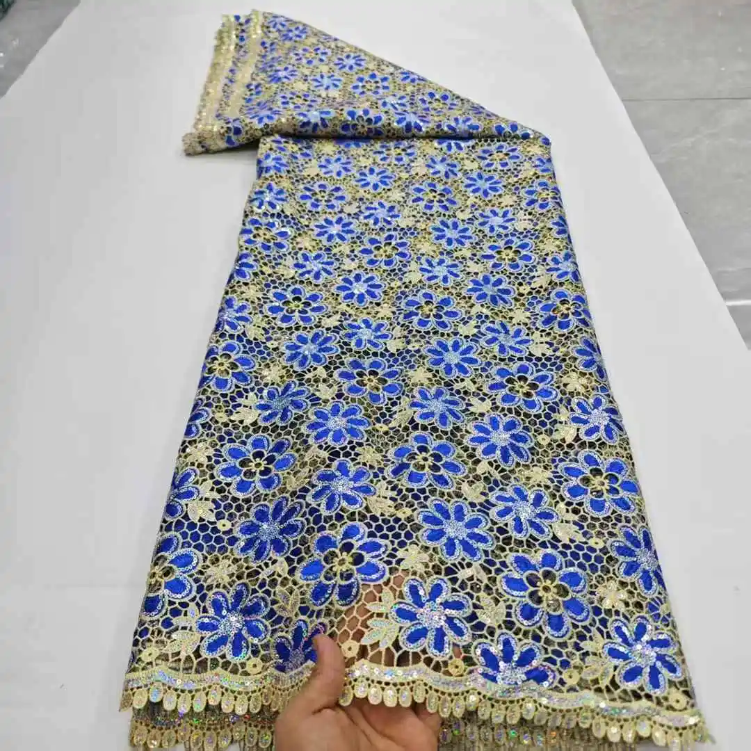 

2025 High Quality African Cord Lace Fabric With Small Holes Water Soluble Nigerian Guipure Lace For Wedding Party Sewin