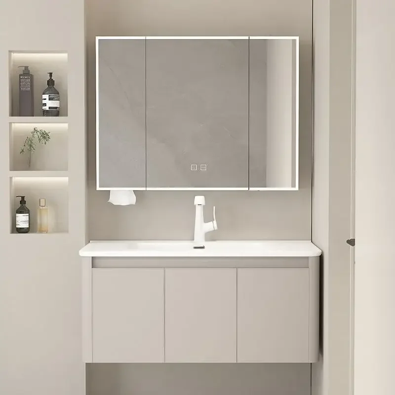 Cream colored aluminum moisture-proof bathroom cabinet new ceramic integrated basin toilet washbasin fdg34