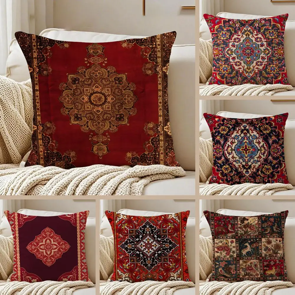 Ornate Art V-Vintage Persian Cushion Cover Pillowcase Anti-dustmite Invisible Zipper Short Plush Sofa Cushion