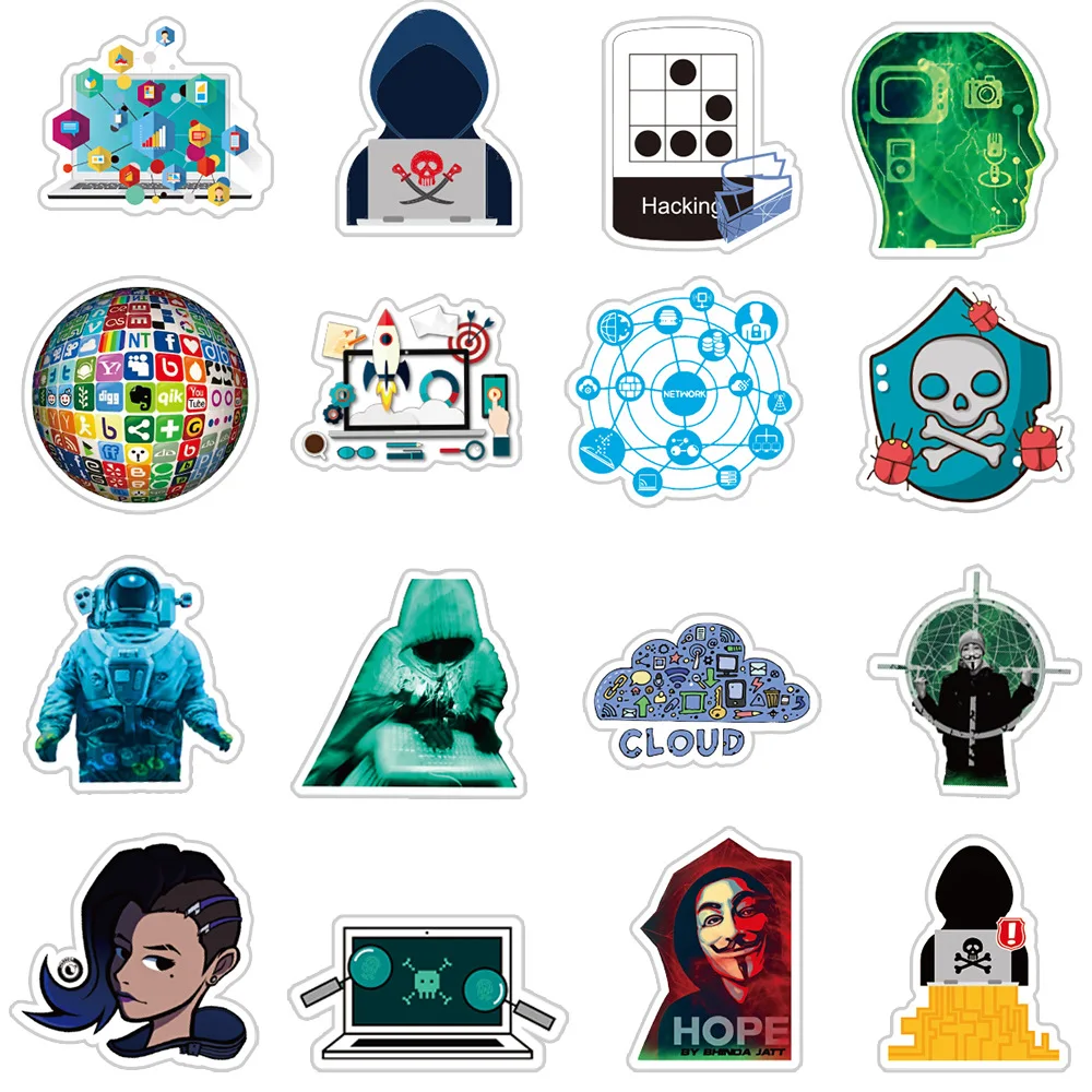 10/30/50pcs Cool Hacker Programming Stickers Graffiti DIY Waterproof Computer Helmet Skateboard Phone Classic Toy Kids Sticker