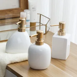 White Ceramic Soap Dispenser Hotel Bathroom Lotion Bottle Shampoo Moisture Bottling Gold Press Soap Bottle Bathroom Accessories