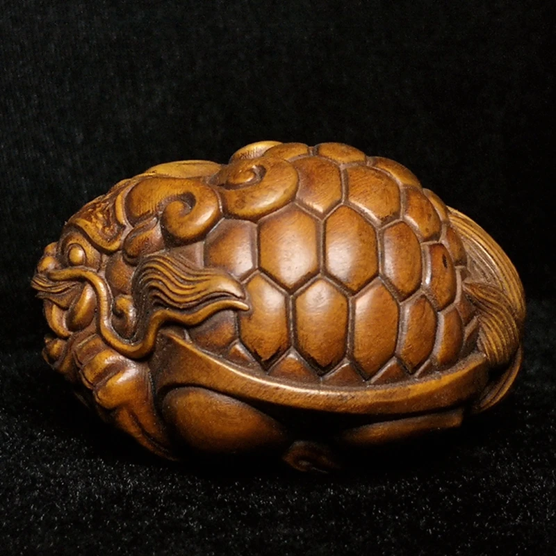 

YIZHU CULTUER ART L 6.5 CM Chinese boxwood hand carved dragon turtle Figure statue netsuke Decoration gift Collection