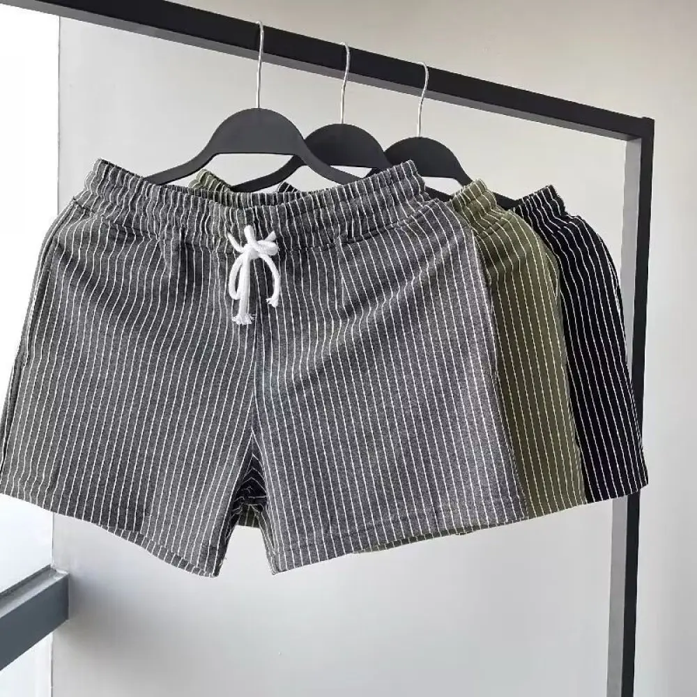 Mens Running Shorts Fashion Vertical Striped Fitness Workout Athletic Casual Loose Straight Leg Summer Beach Trousers