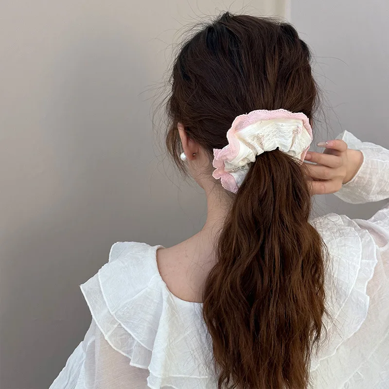 Franse zoete balletstijl kant bloem hoofdband stof scrunchies paardenstaart houder haarbanden Koreaanse schattige meisjes haar touw hoofddeksels