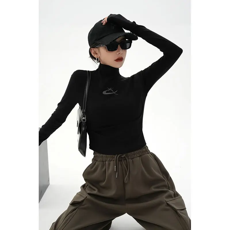 

Trend Slim Short T Shirt Tops Spring Autumn New Long Sleeve Print Solid All-match Bottoming Shirt Fashion Casual Women Clothing