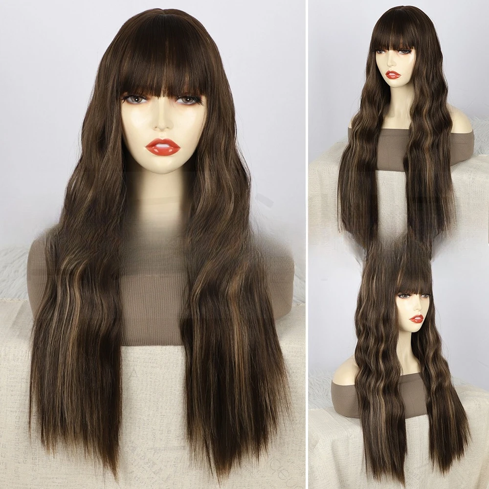 

Women's long curly hair wig Women's big wave chemical fiber headgear wig