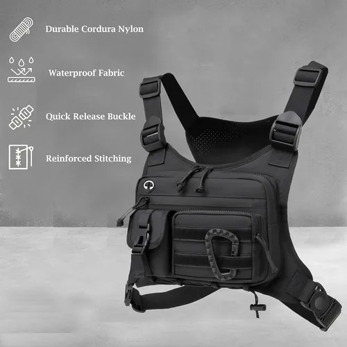 Imagen 2 del producto Bolsa de pecho táctica para exteriores, chaleco para hombre EDC, paquete de pecho antirrobo impermeable para bolsas de ciclismo, bolsa de pecho frontal para correr