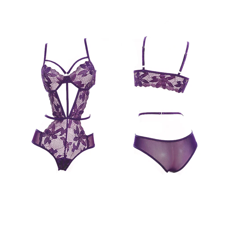 

Сексуальный комплект нижнего белья: кружевное боди с вырезами и открытой спиной для женщин