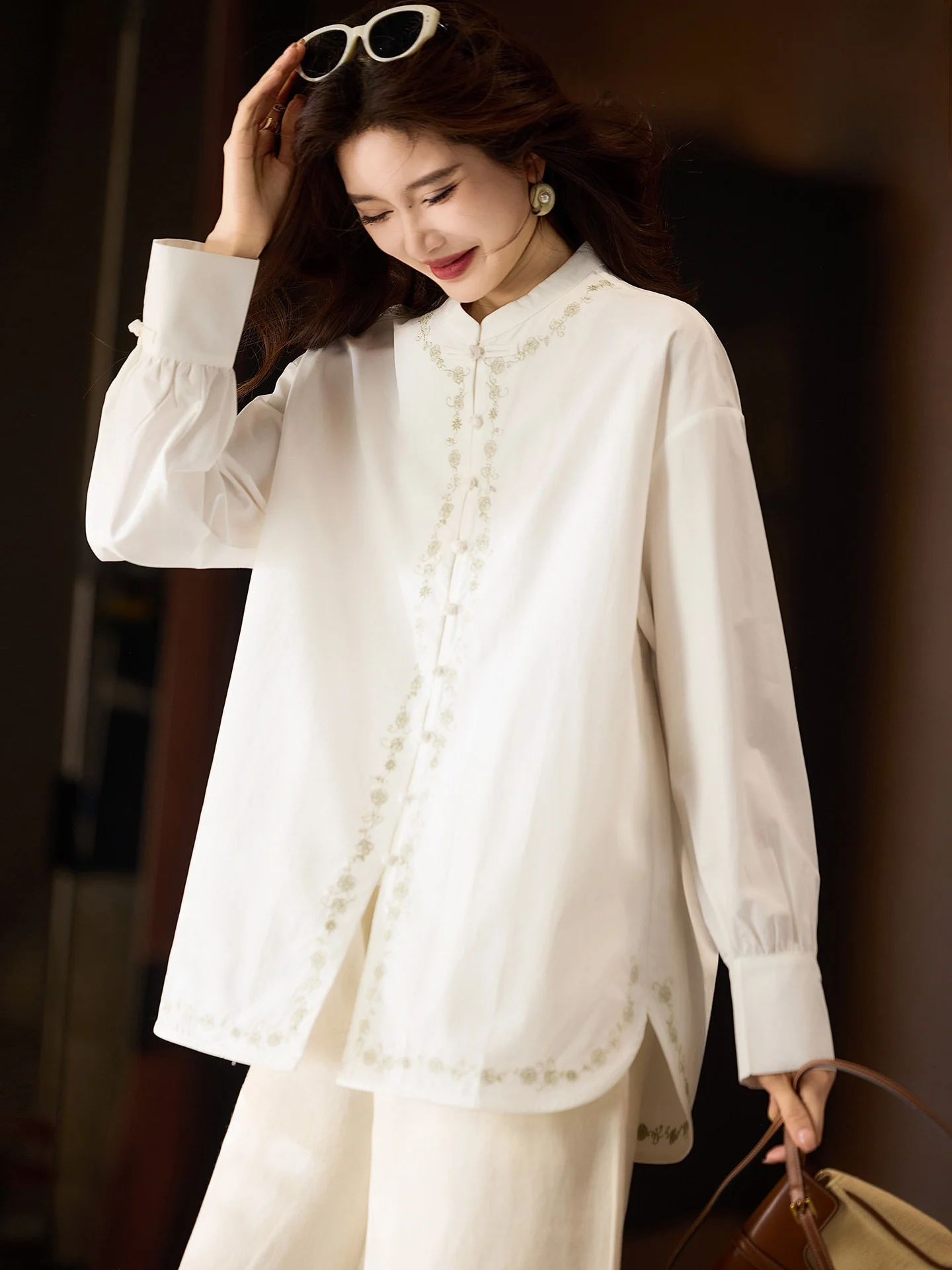 

Ele Embroidered Long Sve White irt Women's plus Size Traditional Chinese Sle Spring New Faion Top by SuMu