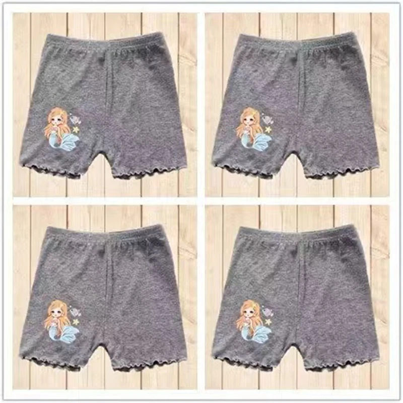 4 قطعة السراويل سلامة الفتيات الصيف الاطفال الكرتون حورية البحر طباعة فتاة الملابس الداخلية الصلبة يغطي الرجل الملاكم موجز الأطفال الشاطئ بانت 1-12T #5