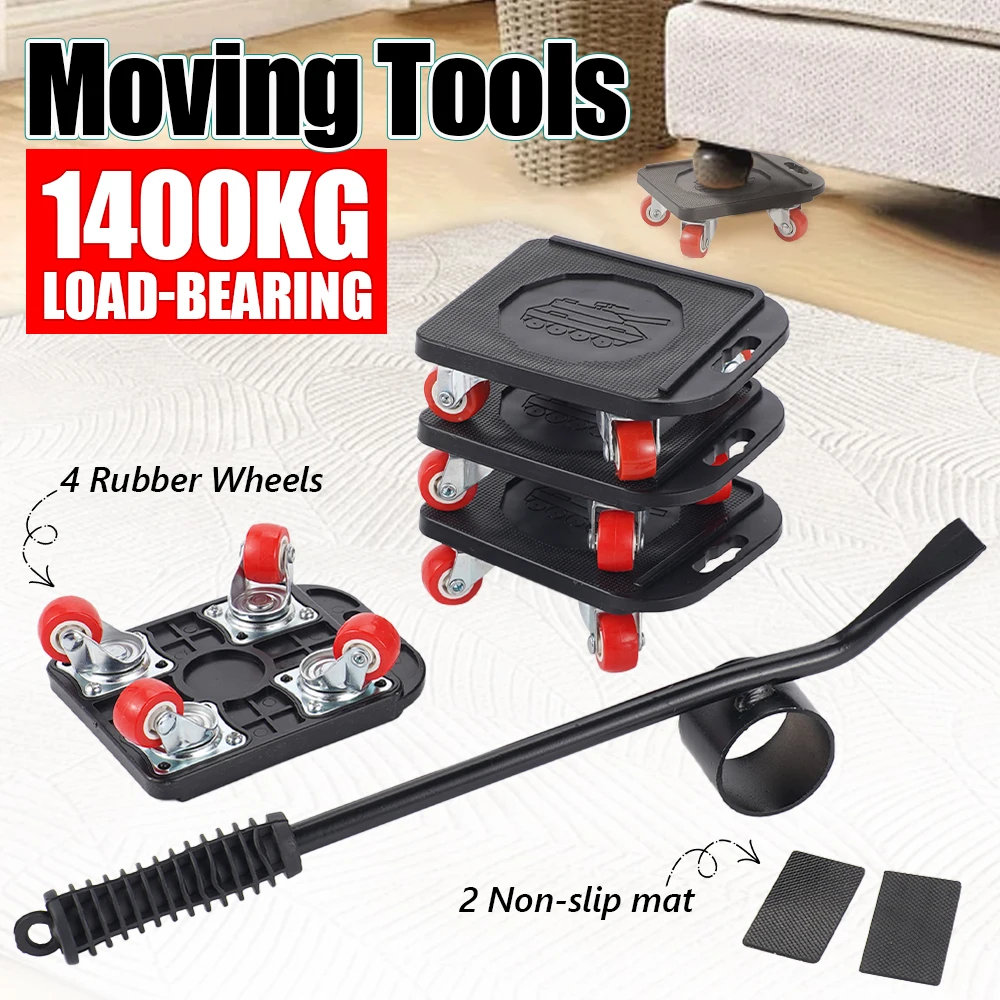 

New 1400KG Heavy Duty Furniture Lifter Transport Mover Lifter Slides Wheel Easy Mover Tool Set Wheel Roller Bar Hand Tools 360°