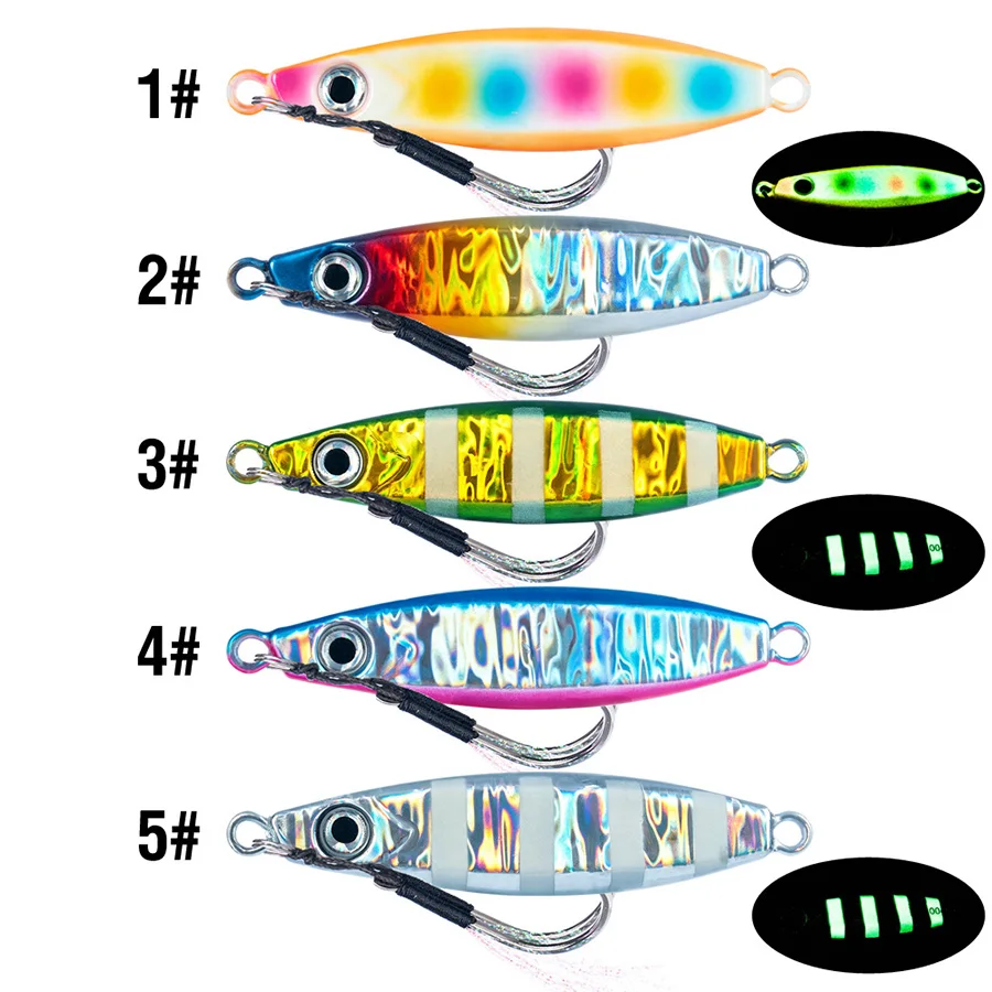 1PC Luminous Double Hook Metal Jig Lure 10-100g Laser Scale Slow Fall Jigging Bait for Seabass Mackerel Trout - view 6