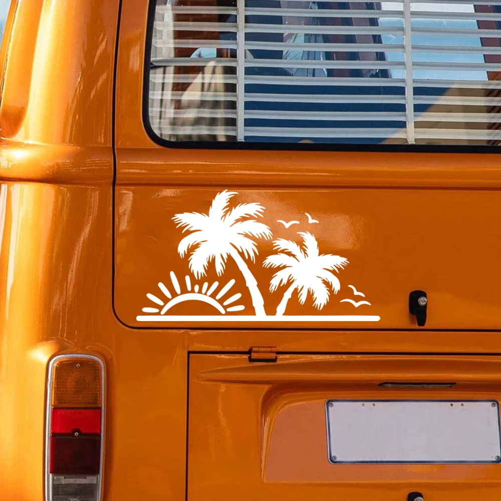 Palm Tree Waves Beach Sun Camping Rv Car Sticker Decal Ocean Sunshine Sunny Vibes for Camper Motorhome Vinyl Decor