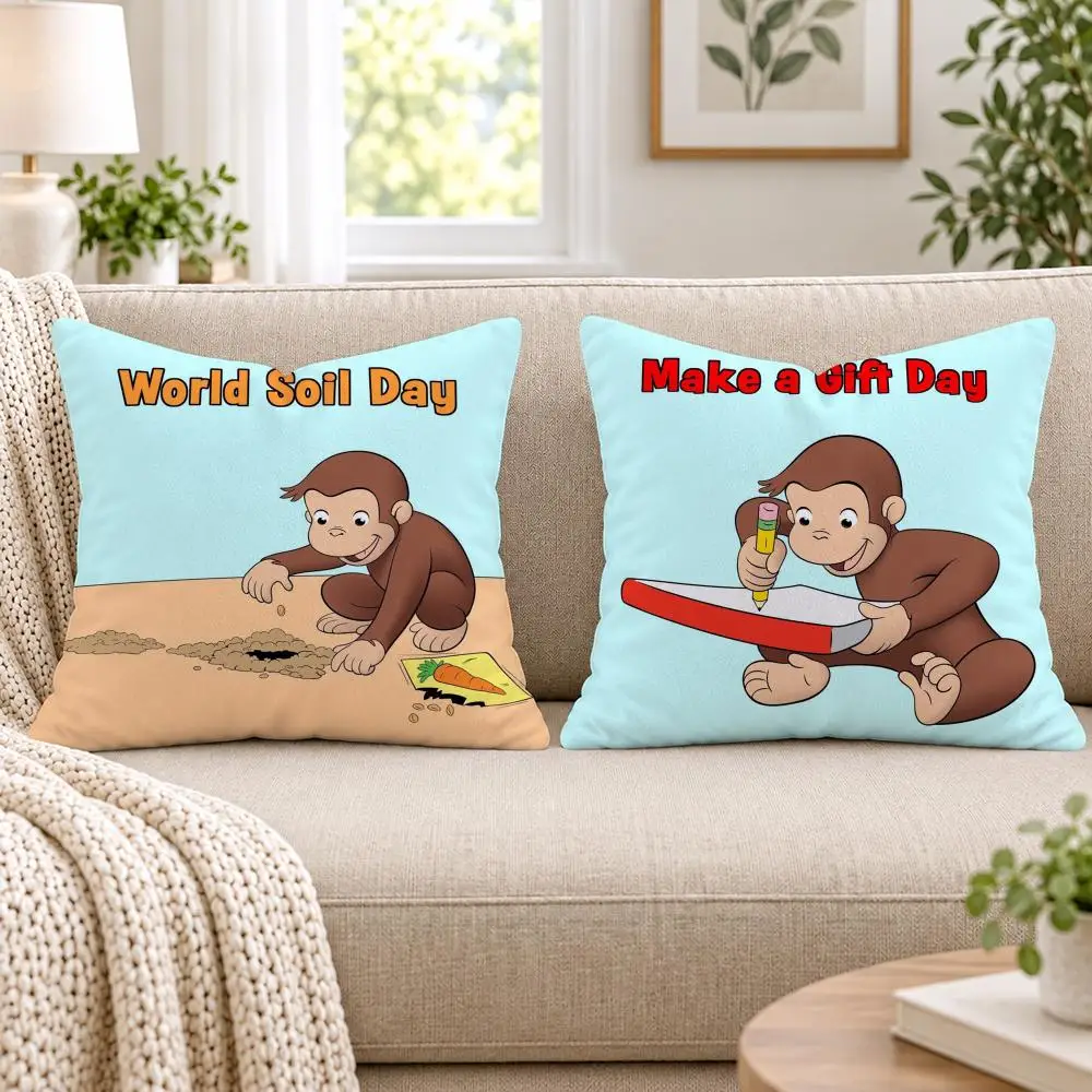 Curious G-George Cartoon Cushion Cover Short Plush Double-Sided Printing Sofa Bedroom Living Room Throw Pillow Cover Home Decor