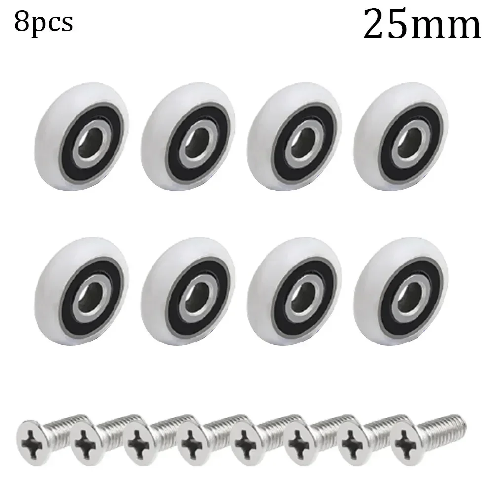 Rodamiento de rodillo para puerta de ducha, ruedas de corredor de armario de baño, polea de 19/23/25mm, armario, Maleta, muebles para el hogar, 8 piezas
