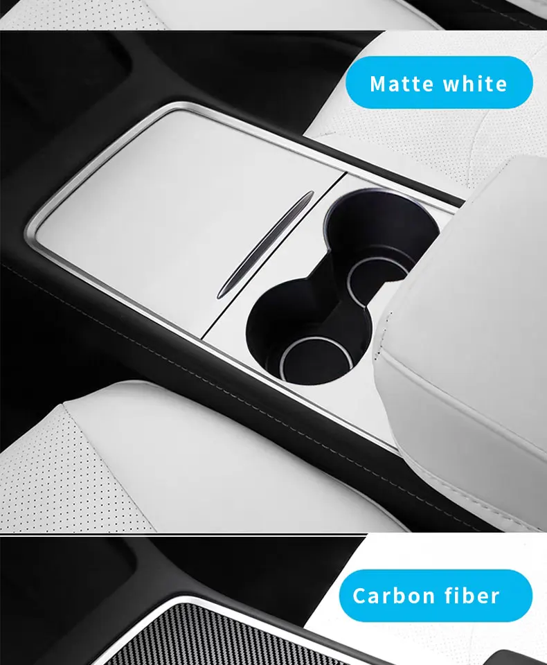 Mute White Center Console Panel Grain Film for Tesla 2021-23 Model 3/Y – Carbon Flash Dashboard Cover Sticker   ite view 2