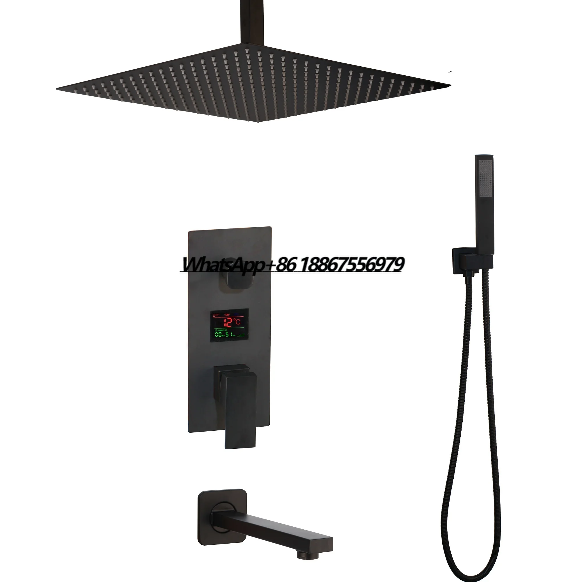 

Black Stainless Steel 3-Way Rain Shower Set Digital Valve Hand Shower Dual Traditional Brass Tub Faucet for Contemporary Hotels