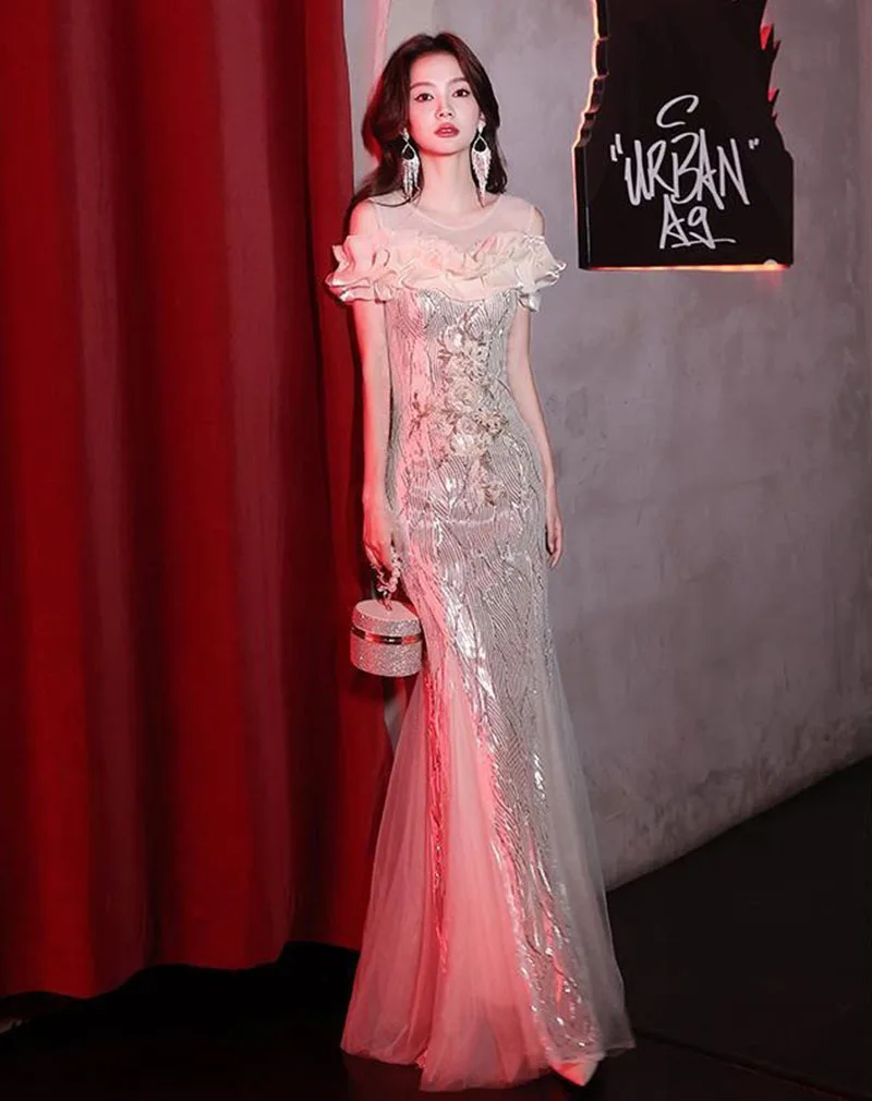 2025 Sequined Figure Hugging Mermaid Evening Dresses Woman Elegant One Shoulder Cocktail Dress Fashion Ethereal Slim Elongating