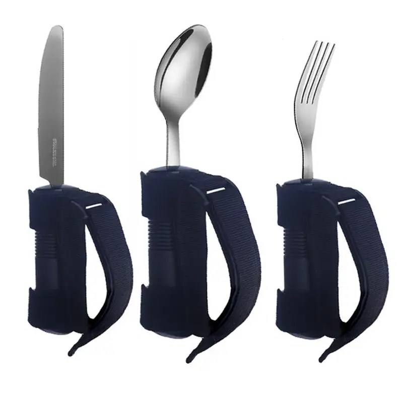 Adaptive Utensils 3X Adaptive Utensils For Elderly Eating Stainless Steel Spoon Fork Set Adaptive Eating Flatware For Muscle