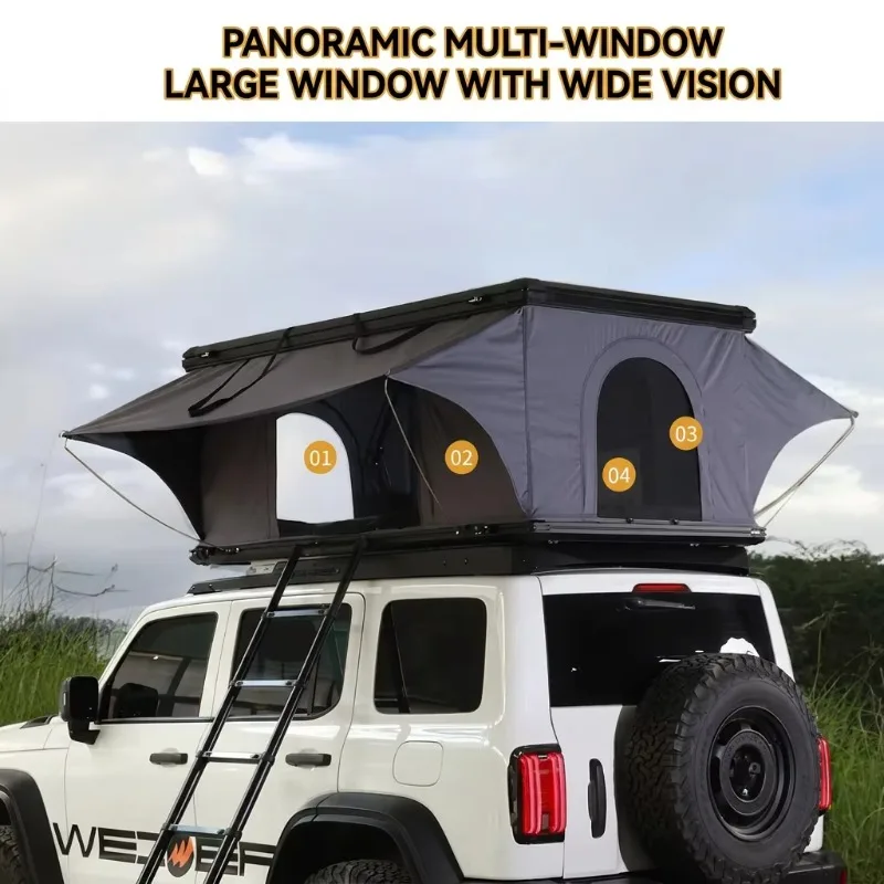 17cm Ultra-Slim Aluminum Hard Shell Roof Top Tent Hydraulic Auto-Open Waterproof 2-Person Overlanding Car Camping Tent for SUV