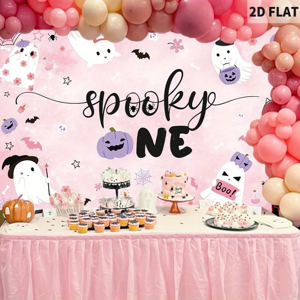 

2d flat Pink Spooky One Backdrop Banners, for Girl Halloween Pink Little Boo Birthday Party Decor Halloween Party Supplies