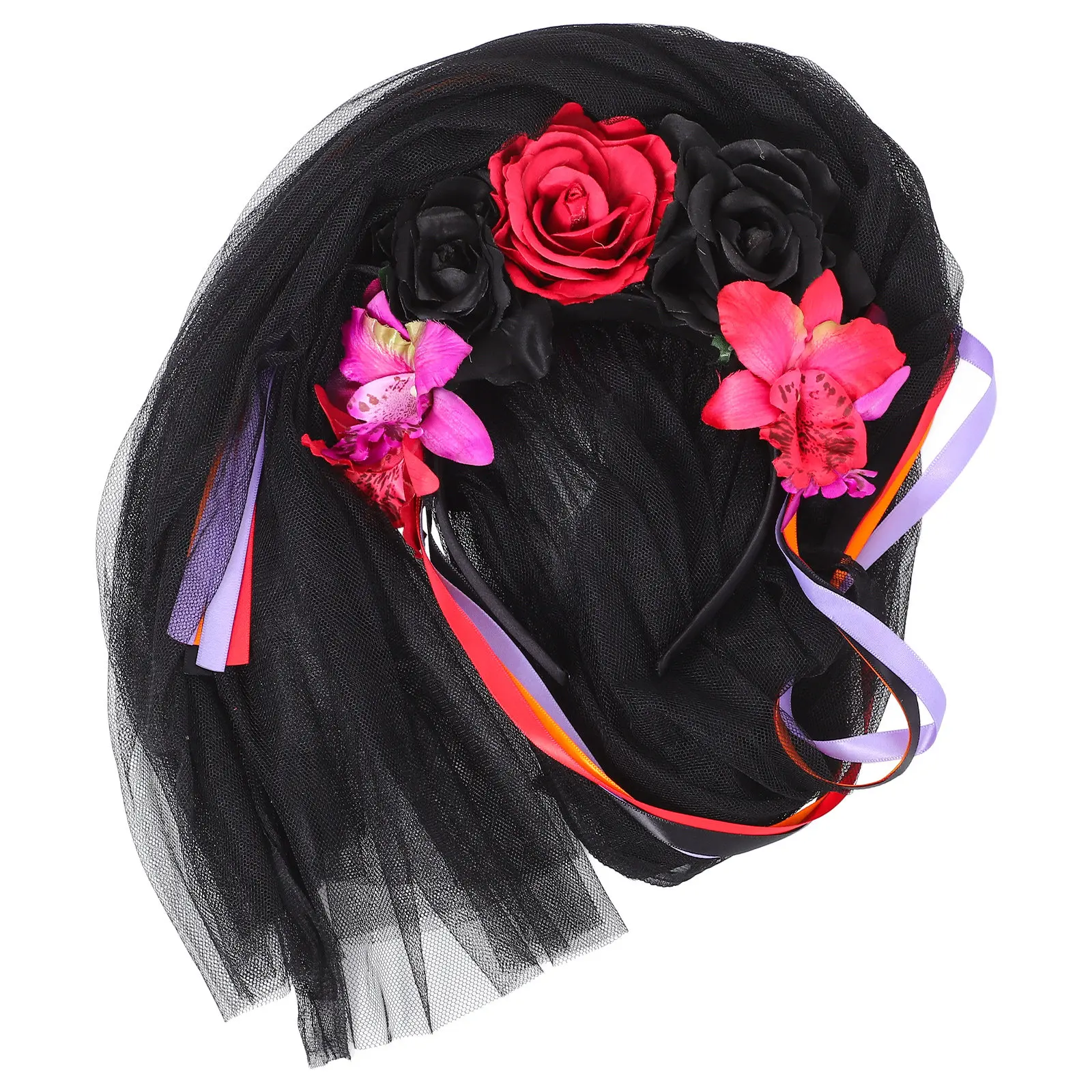 

Повязка для волос на Хэллоуин с черными и красными розами, легкая и удобная, аксессуар для костюма на Хэллоуин, для вечеринок и косплея, обруч для волос