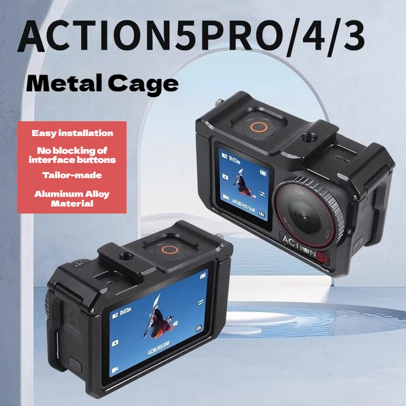 

For DJI Osmo ACTION 5 Pro/4/3 Aluminum Alloy Frame Case Metal Cage Quick Release Mount with Cold Shoe Full Protective accessory