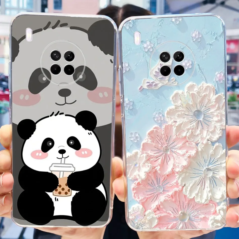 حافظة سيليكون لينة من البولي يورثين الحراري لهاتف هيواوي ، نمط باندا لطيف ، نمط هيواوي y9a زهرة