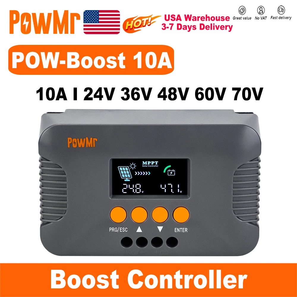 

PowMr 10A MPPT Solar Charge Controller Compatible With 24V/36V/48V/60V/72V Battery Can Adaptive Boost Charge IP32 LCD Display