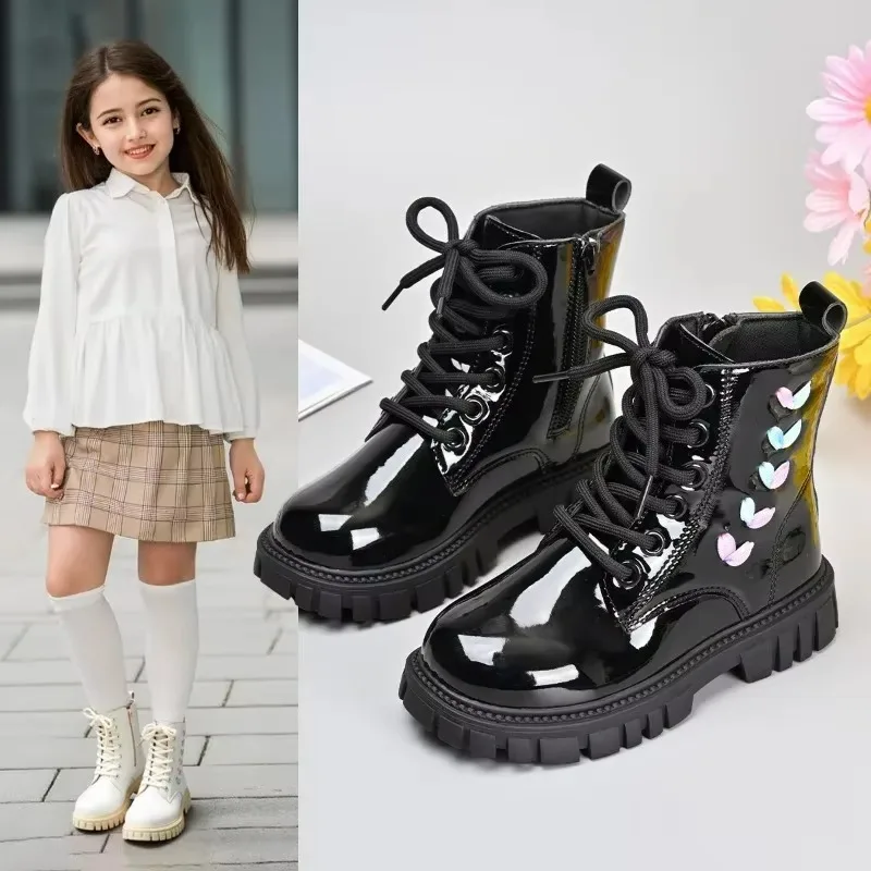 Kinder-Kurzstiefel im Koreanischen Stil Vielseitige Kinder-Lederstiefel Modischer Seitlicher Reißverschluss 2026 Herbst Neue Mädchen-Prinzessinnenstiefel Weich – Detail 6
